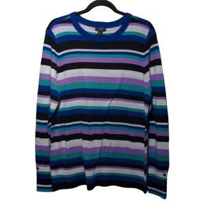 Halogen (Nordstrom) Crew Neck Sweater Blue- Lavender Multi Stripe XL New